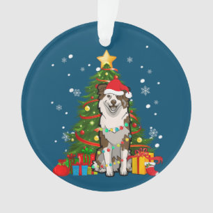 Australian shepherd Santa Christmas Tree Light Ornament