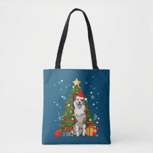Australian shepherd Santa Christmas Tree Light Tote Bag