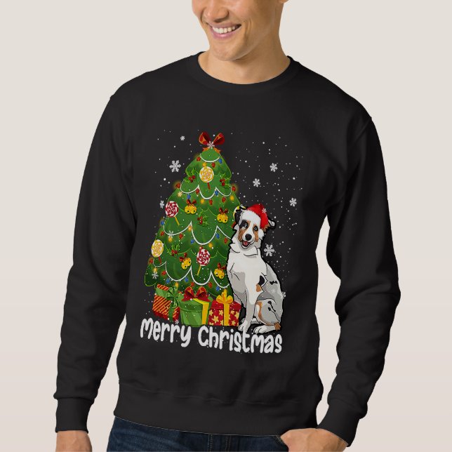 Australian Shepherd Santa Christmas Tree Lights Xm Sweatshirt (Front)