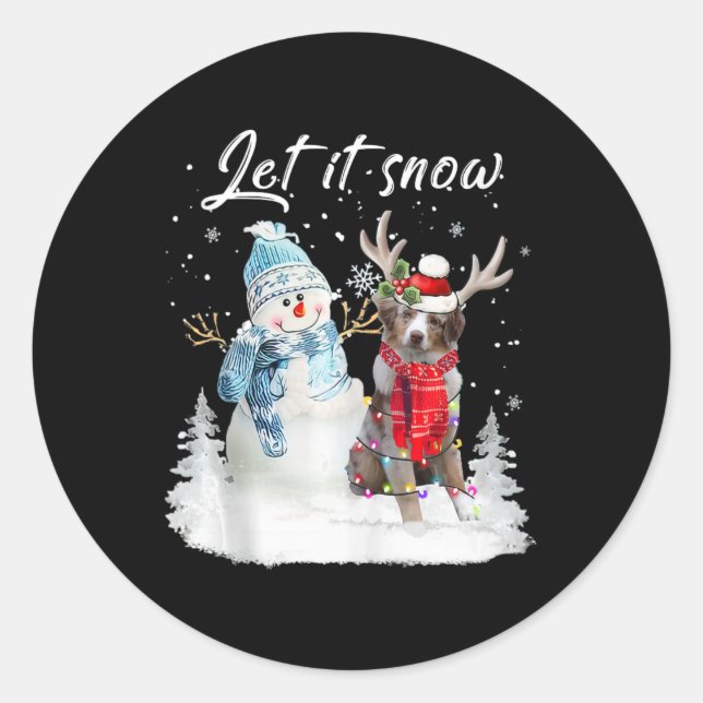 Australian Shepherd Santa Dog Christmas Snowman Xm Classic Round Sticker (Front)