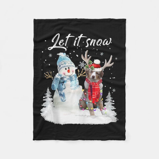 Australian Shepherd Santa Dog Christmas Snowman Xm Fleece Blanket (Front)