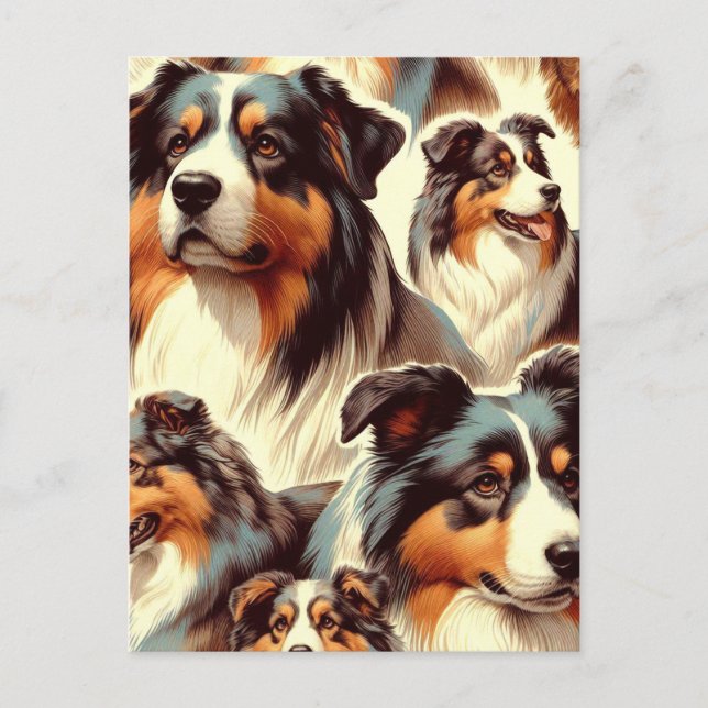 Australian Shepherd Seamless Painting Postcard (Front)