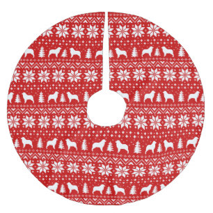 Australian Shepherd Silhouettes Christmas Pattern Brushed Polyester Tree Skirt