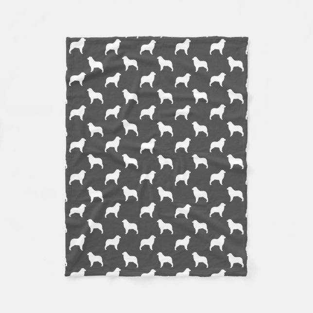 Australian Shepherd Silhouettes Pattern Grey Fleece Blanket (Front)