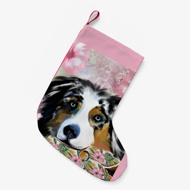 AUSTRALIAN SHEPHERD SMALL CHRISTMAS STOCKING (Front (Hanging))