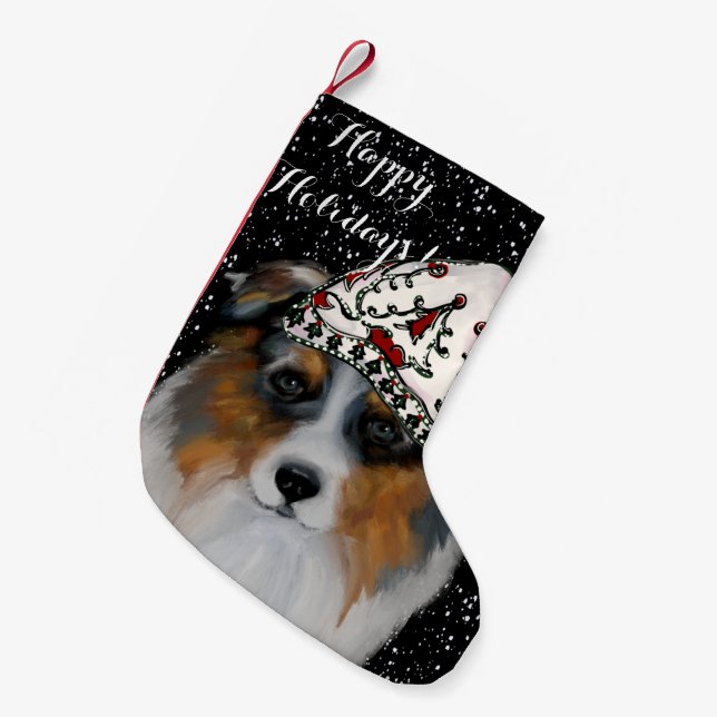 Australian Shepherd Small Christmas Stocking (Front (Hanging))