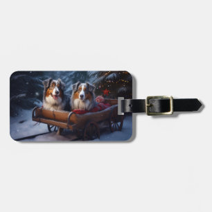 Australian Shepherd Snowy Sleigh Christmas Decor Luggage Tag