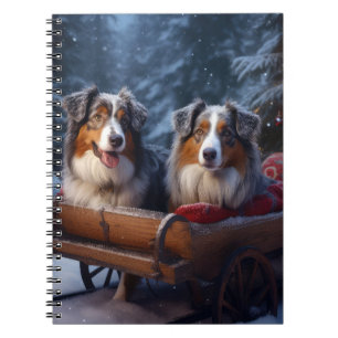 Australian Shepherd Snowy Sleigh Christmas Decor Notebook