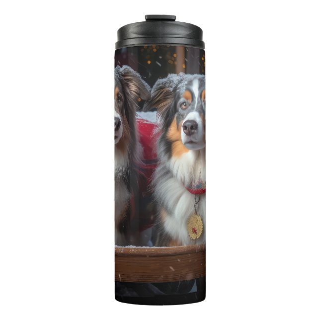 Australian Shepherd Snowy Sleigh Christmas Decor Thermal Tumbler (Front)