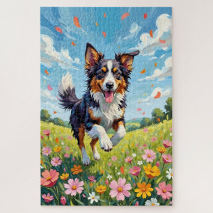 Australian Shepherd Spring Wildflower Dog Jigsaw Puzzle
