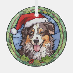 Australian Shepherd Stained Glass Christmas Tree Decoration