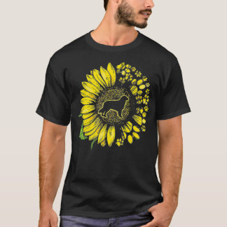Australian Shepherd Sunflower With Paws Aussie Dog T-Shirt