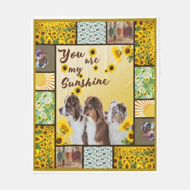 Australian Shepherd Sunflower You Are My Sunshine Fleece Blanket (Front)