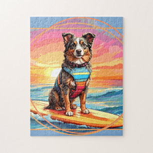 Australian Shepherd Surfing Jigsaw Puzzle