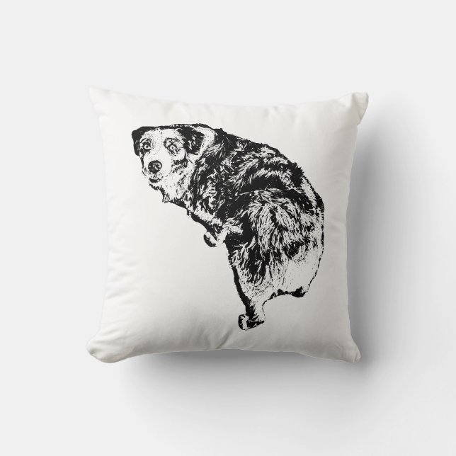 Australian Shepherd Throw Pillow – Ink Art Design (Front)