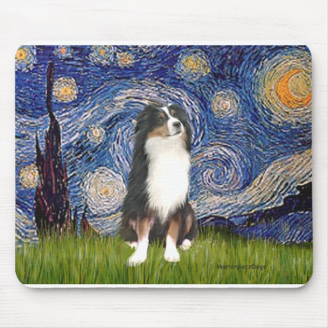 Australian Shepherd (Tri2) - Starry Night Mouse Pad (Front)