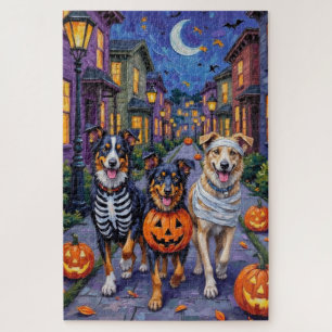 Australian Shepherd Trick-or-Treating in Halloween Jigsaw Puzzle