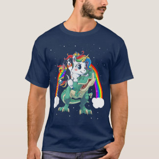 Australian Shepherd Unicorn Riding Dinosaur Tre Ch T-Shirt