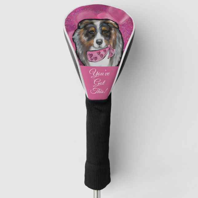 Australian Shepherd Valentine Golf Head Cover (Front)
