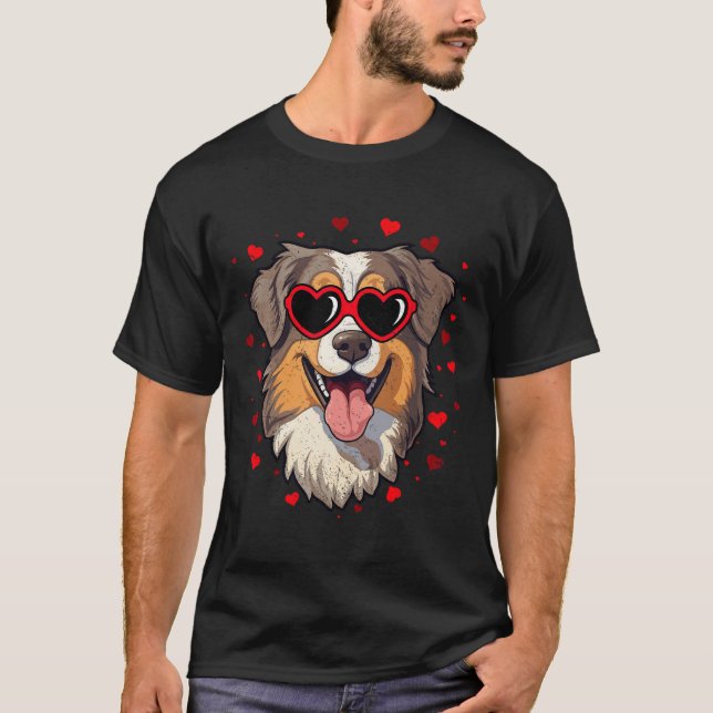 Australian Shepherd Valentine Heart Cute Dog Lover T-Shirt (Front)