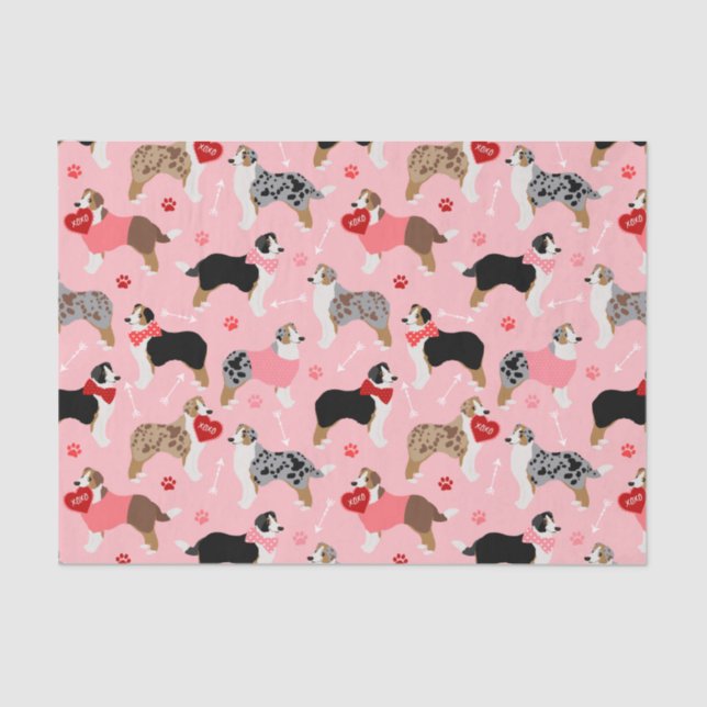 Australian Shepherd Valentine Pattern Tissue Paper (Front)
