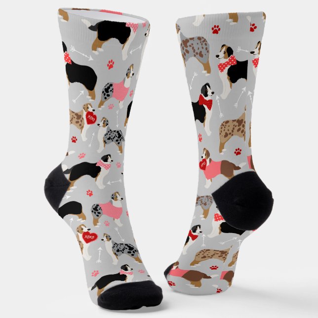 Australian Shepherd Valentine Socks (Angled)