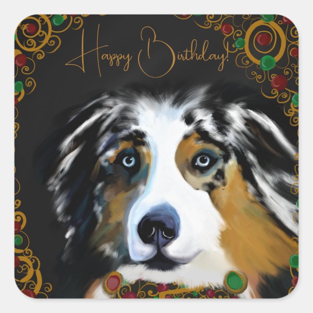 Australian Shepherd Valentine Square Sticker (Front)