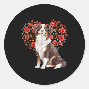 Australian Shepherd Valentines Day Aussie Lover Fl Classic Round Sticker