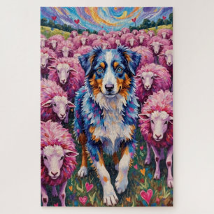 Australian Shepherd Valentine's Day Herding Hearts Jigsaw Puzzle