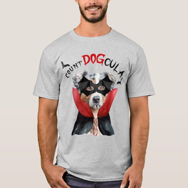 Australian Shepherd Vampire Dog Funny Halloween T-Shirt (Front)