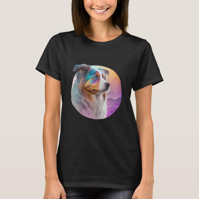 Australian Shepherd Vaporwave Retrowave Aesthetic  T-Shirt (Front)