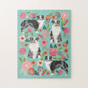 Australian Shepherd Vintage Florals Dog Jigsaw Puzzle