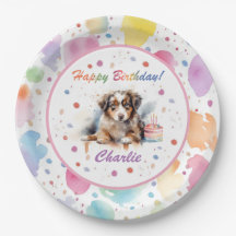 Australian Shepherd Watercolor Paper Plate