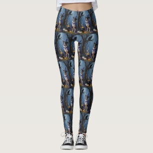 Australian Shepherd Whimsical Halloween Painting Leggings