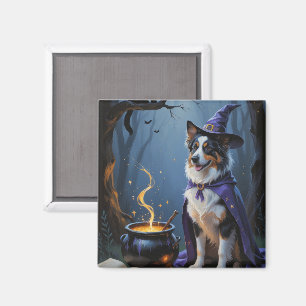 Australian Shepherd Whimsical Halloween Painting Magnet