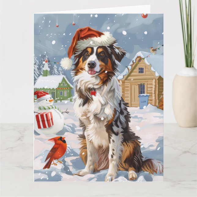 Australian Shepherd Winter Wonderland Christmas Card (Front)
