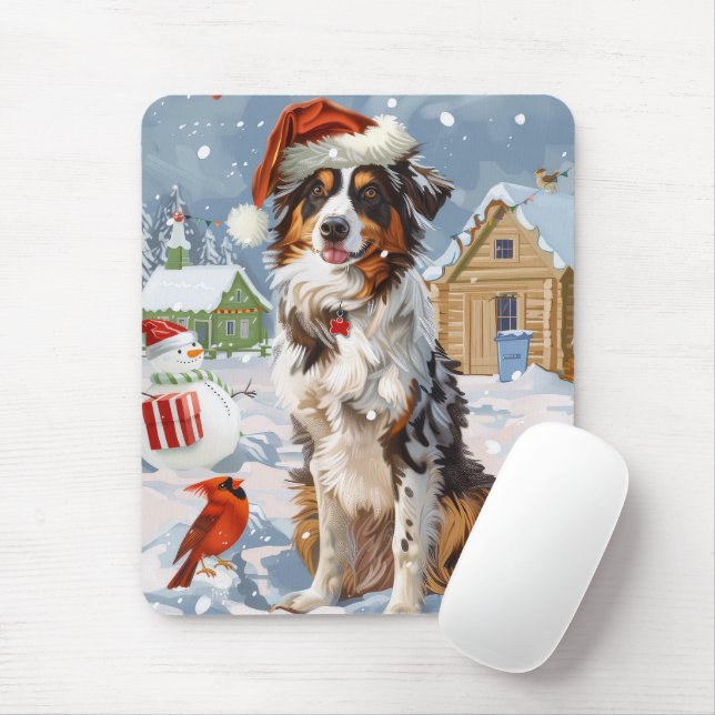 Australian Shepherd Winter Wonderland Christmas Mouse Pad (With Mouse)