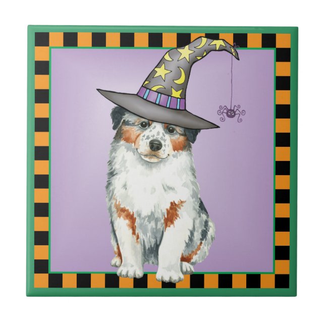 Australian Shepherd Witch Ceramic Tile (Front)