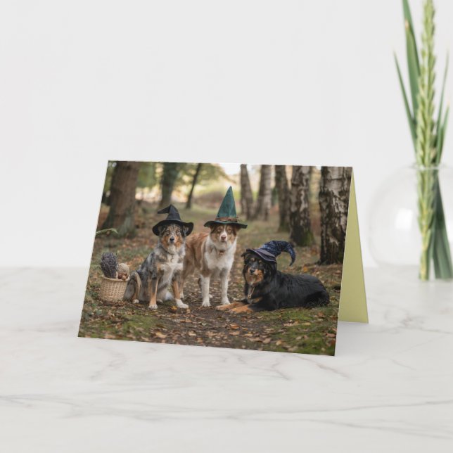 Australian Shepherd Witch Halloween Card (Front)