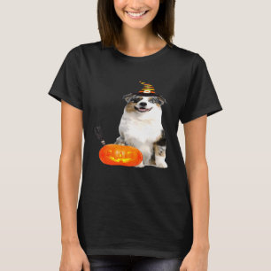 Australian Shepherd Witch Hat Halloween Dog Costum T-Shirt