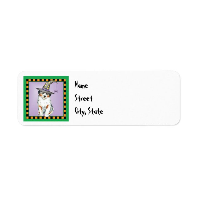 Australian Shepherd Witch Return Address Label (Front)