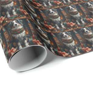 Australian Shepherd with Christmas Gifts Fireplace Wrapping Paper