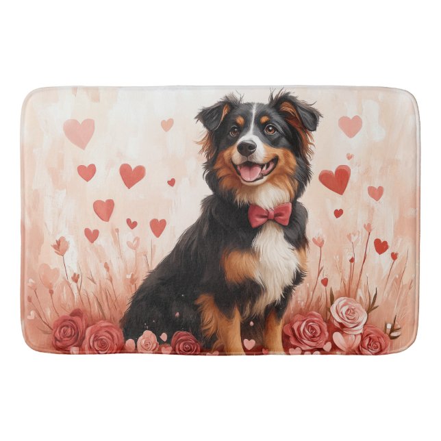 Australian Shepherd with Roses - Valentine's Day  Bath Mat (Front)