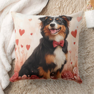Australian Shepherd with Roses - Valentine's Day  Cushion