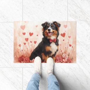 Australian Shepherd with Roses - Valentine's Day  Doormat