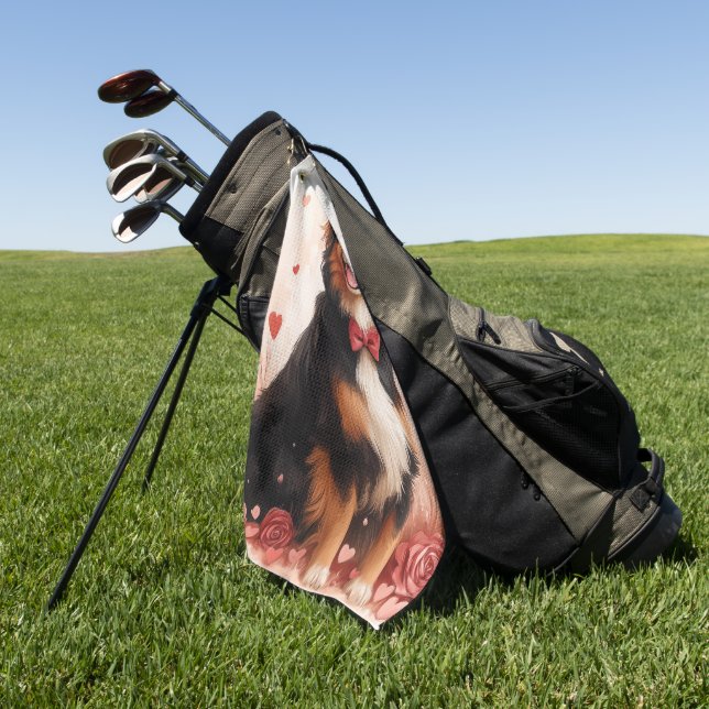 Australian Shepherd with Roses - Valentine's Day  Golf Towel (Green)