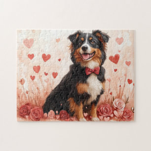 Australian Shepherd with Roses - Valentine's Day  Jigsaw Puzzle