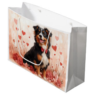 Australian Shepherd with Roses - Valentine's Day  Large Gift Bag