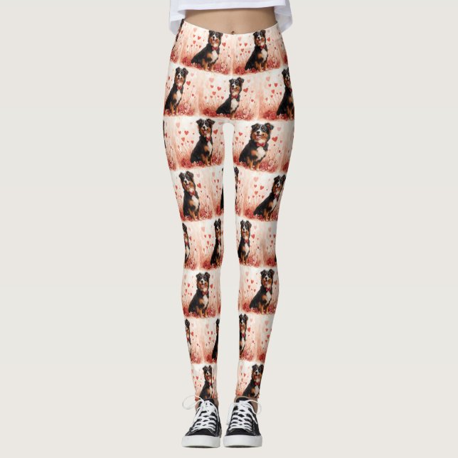Australian Shepherd with Roses - Valentine's Day  Leggings (Front)
