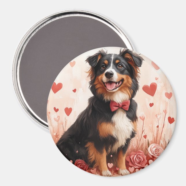 Australian Shepherd with Roses - Valentine's Day  Magnet (Front/Back)